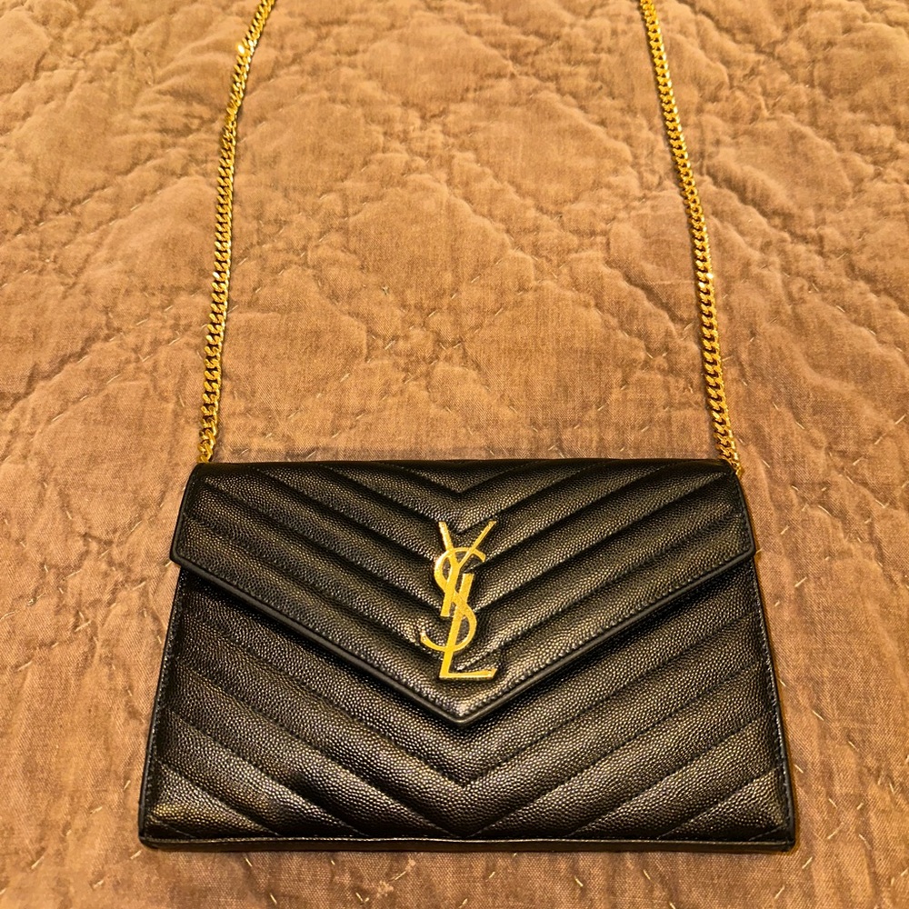 YSL Monogram Large Wallet on Chain in Grained Leather *Preowned*
